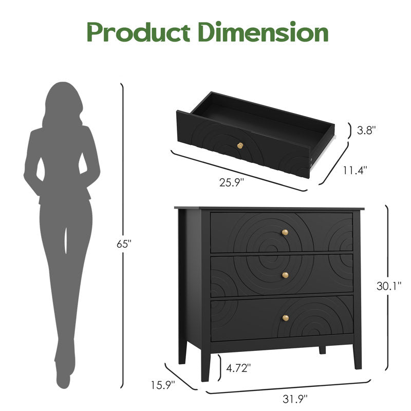 Stylish Bedroom Dresser with Embossed Circle Pattern and Sleek Frame