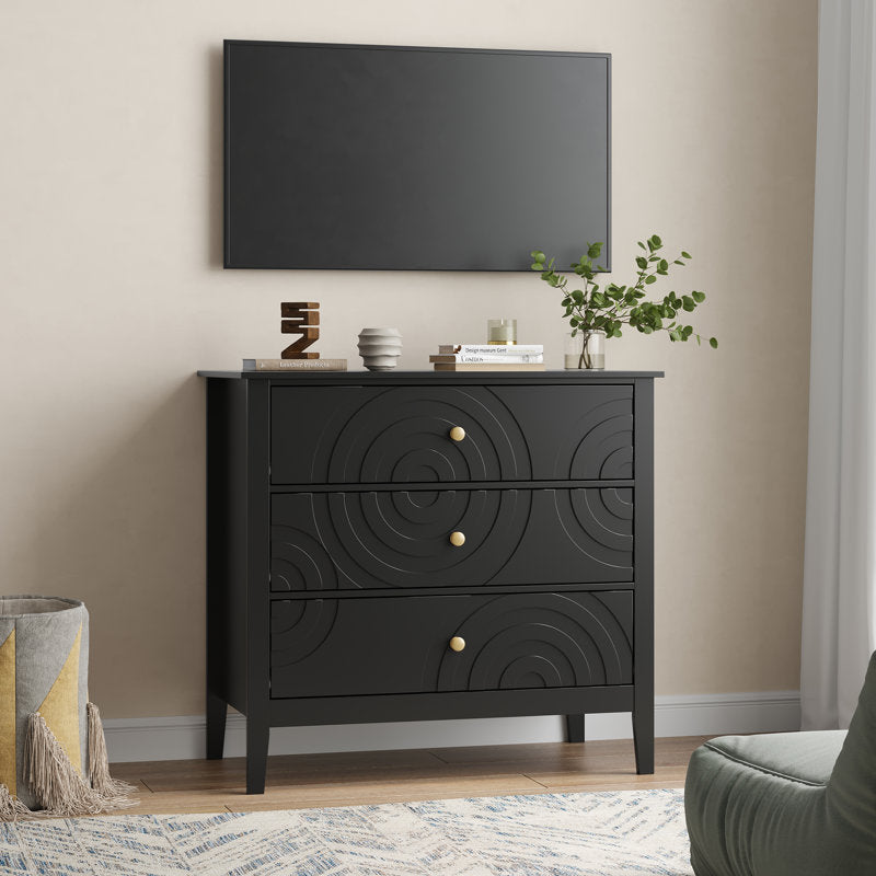 Stylish Bedroom Dresser with Embossed Circle Pattern and Sleek Frame