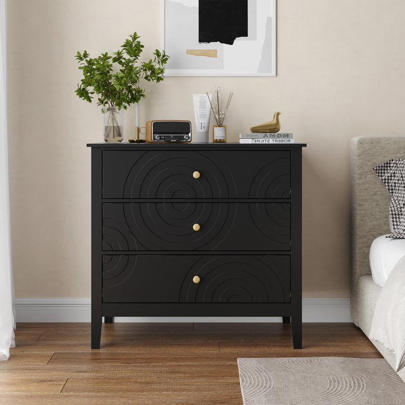 Stylish Bedroom Dresser with Embossed Circle Pattern and Sleek Frame