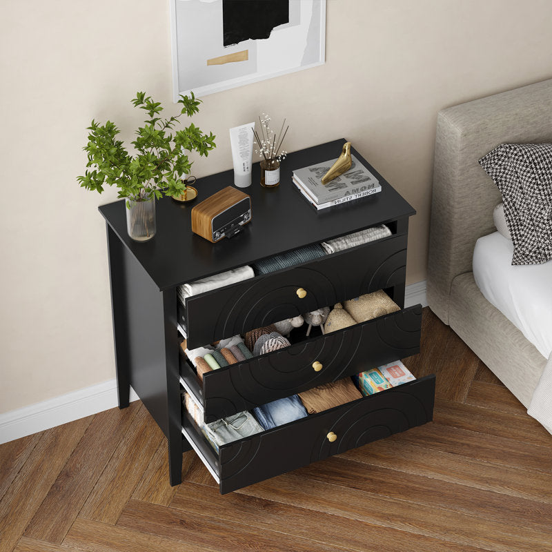 Stylish Bedroom Dresser with Embossed Circle Pattern and Sleek Frame