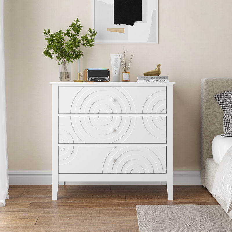 Stylish Bedroom Dresser with Embossed Circle Pattern and Sleek Frame