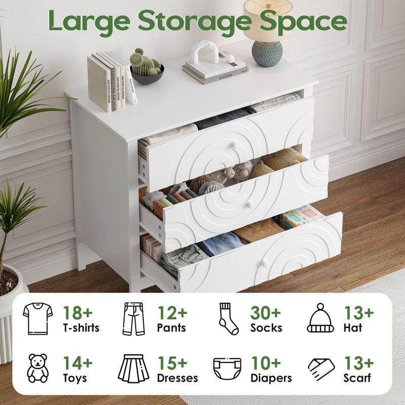 Stylish Bedroom Dresser with Embossed Circle Pattern and Sleek Frame