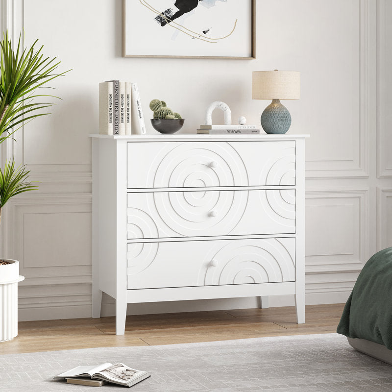 Stylish Bedroom Dresser with Embossed Circle Pattern and Sleek Frame