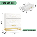 Elegant Bedroom Dresser, Geometric Drawer Front with Gold Accents and Legs