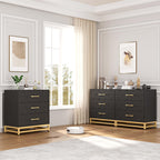 Elegant Bedroom Dresser, Geometric Drawer Front with Gold Accents and Legs