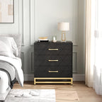 Elegant Bedroom Dresser, Geometric Drawer Front with Gold Accents and Legs