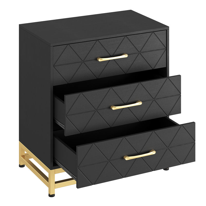 Elegant Bedroom Dresser, Geometric Drawer Front with Gold Accents and Legs