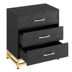 Elegant Bedroom Dresser, Geometric Drawer Front with Gold Accents and Legs