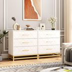 Elegant Bedroom Dresser, Geometric Drawer Front with Gold Accents and Legs