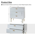 Modern Fluted 3-Drawer Dresser with Gold Handles and Metal Legs
