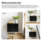 Modern Fluted 3-Drawer Dresser with Gold Handles and Metal Legs