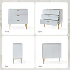 Modern Fluted 3-Drawer Dresser with Gold Handles and Metal Legs