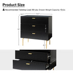 Modern Fluted 3-Drawer Dresser with Gold Handles and Metal Legs