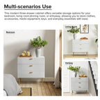 Modern Fluted 3-Drawer Dresser with Gold Handles and Metal Legs