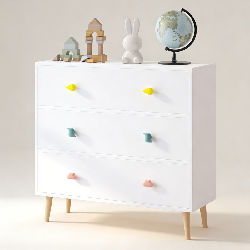 Modern Kids Chest of Drawers with Multicolor Pastel Finish and Fun Handles