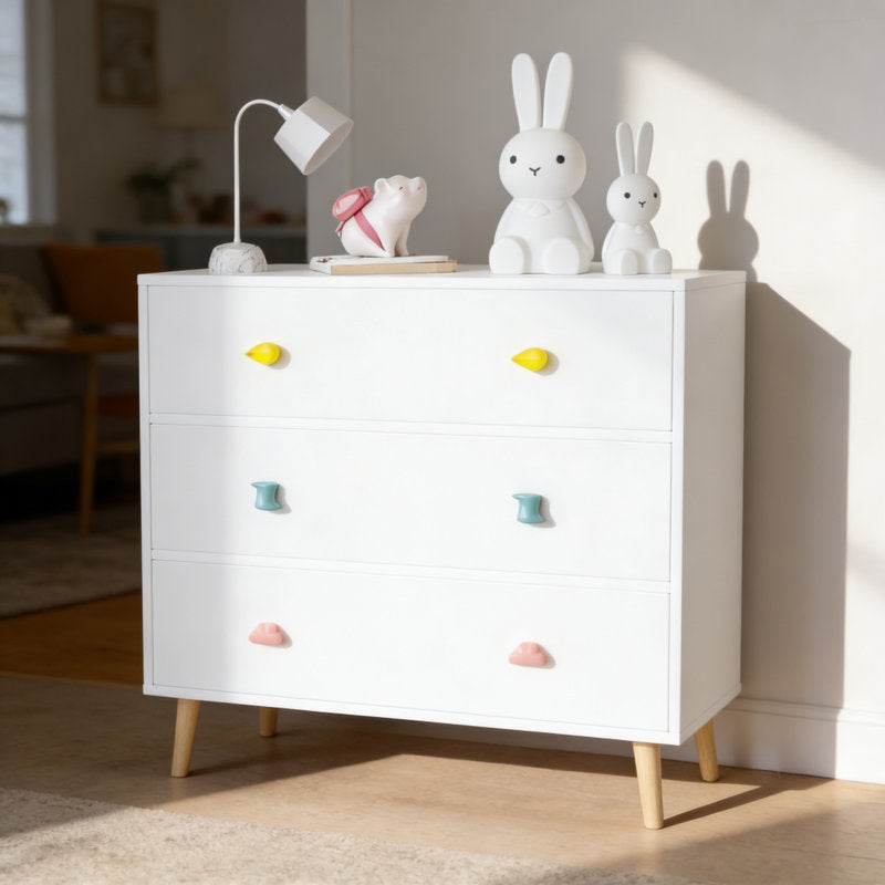 Modern Kids Chest of Drawers with Multicolor Pastel Finish and Fun Handles