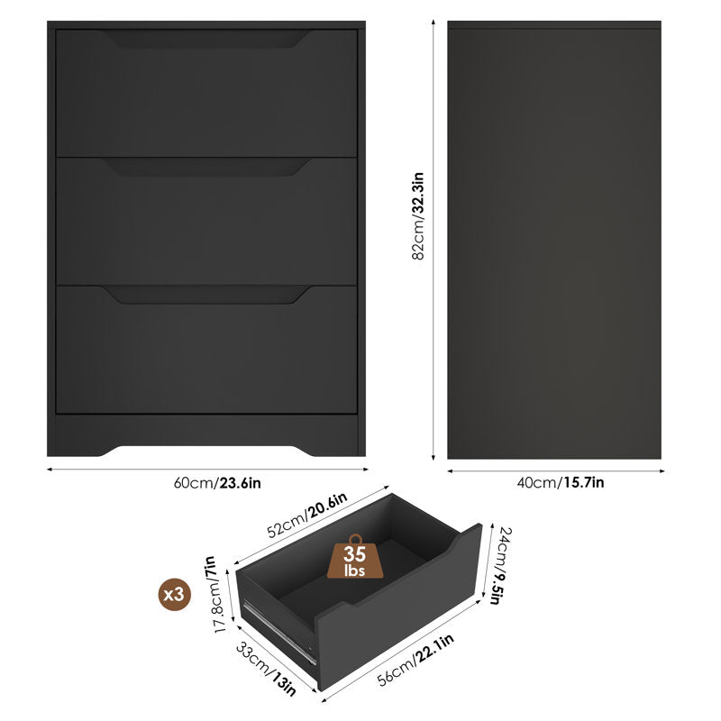 Contemporary Bedroom Storage Chest with 3 Spacious Drawers and Minimalist Style