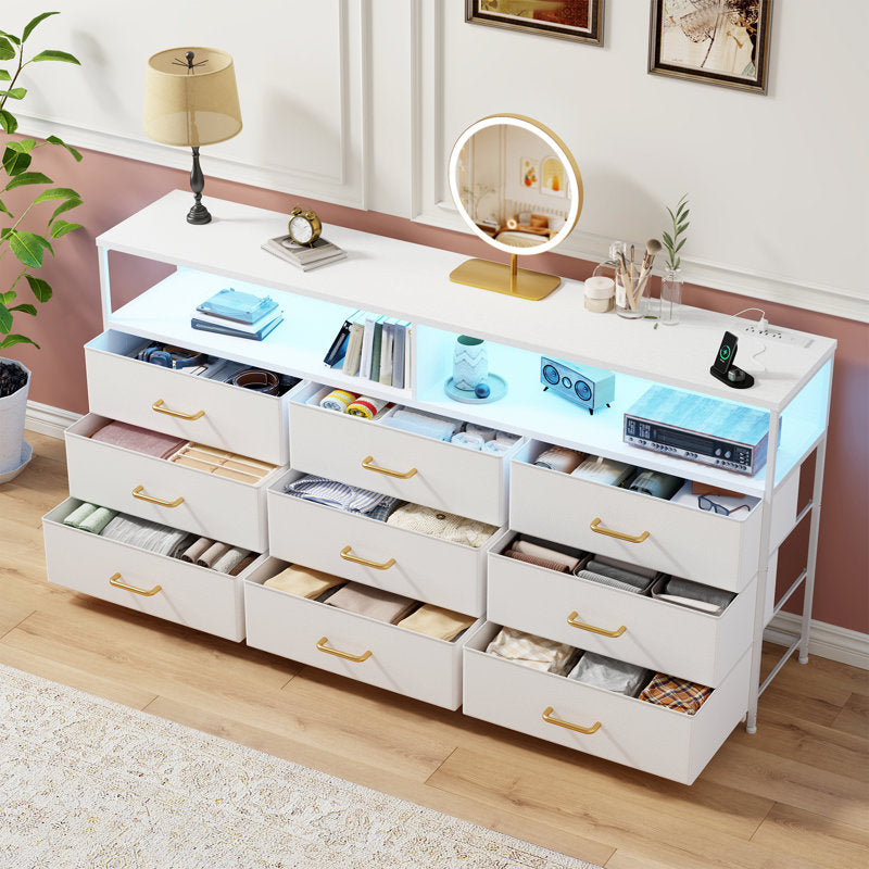 Contemporary Entertainment Center with LED Lighting, 6 Storage Drawers, and Media Shelves