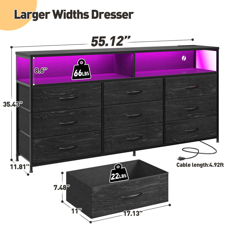 Contemporary Entertainment Center with LED Lighting, 6 Storage Drawers, and Media Shelves