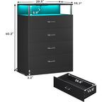 Modern Dresser with LED Light Shelf and 4 Drawers, Contemporary Storage Chest