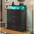 Modern Dresser with LED Light Shelf and 4 Drawers, Contemporary Storage Chest
