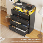 Modern Dresser with LED Light Shelf and 4 Drawers, Contemporary Storage Chest