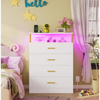 Modern Dresser with LED Light Shelf and 4 Drawers, Contemporary Storage Chest