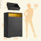 LED Drawer Dresser with Open Display Shelf and Gold Hardware, Stylish Storage Solution