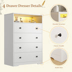 LED Drawer Dresser with Open Display Shelf and Gold Hardware, Stylish Storage Solution