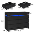 Wide Bedroom Dresser with LED Accent Shelf, Minimalist Storage Cabinet