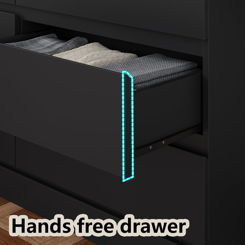 Wide Bedroom Dresser with LED Accent Shelf, Minimalist Storage Cabinet