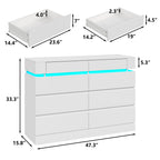 Wide Bedroom Dresser with LED Accent Shelf, Minimalist Storage Cabinet