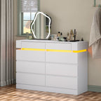 Wide Bedroom Dresser with LED Accent Shelf, Minimalist Storage Cabinet