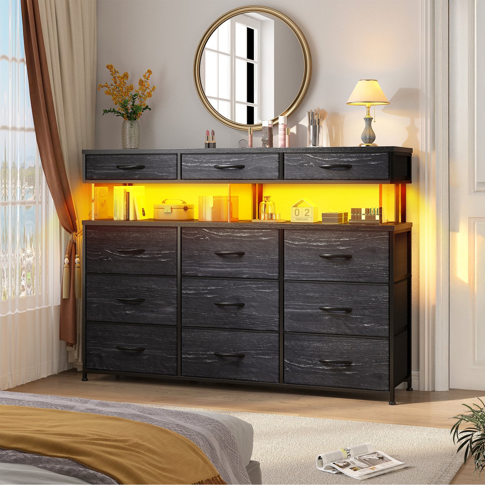 Modern Chest of Drawers with Display Shelf and Built-In LED Lighting