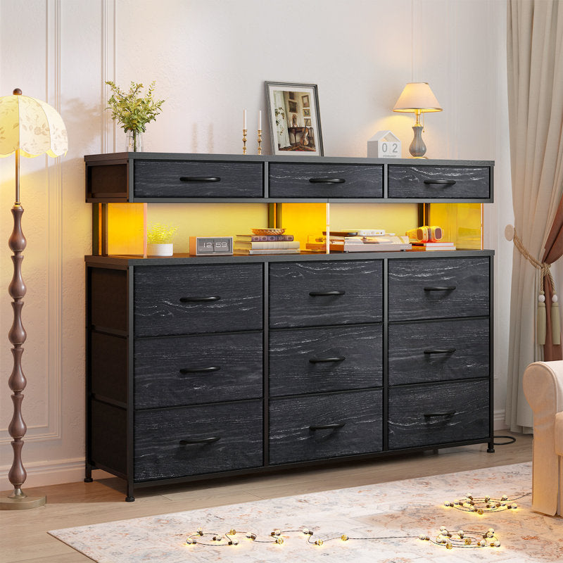 Modern Chest of Drawers with Display Shelf and Built-In LED Lighting