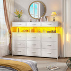 Extra Wide Dresser with LED Light Shelf, 9-Drawer Modern Storage Cabinet for Bedroom