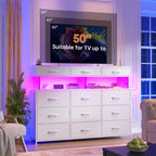 Extra Wide Dresser with LED Light Shelf, 9-Drawer Modern Storage Cabinet for Bedroom