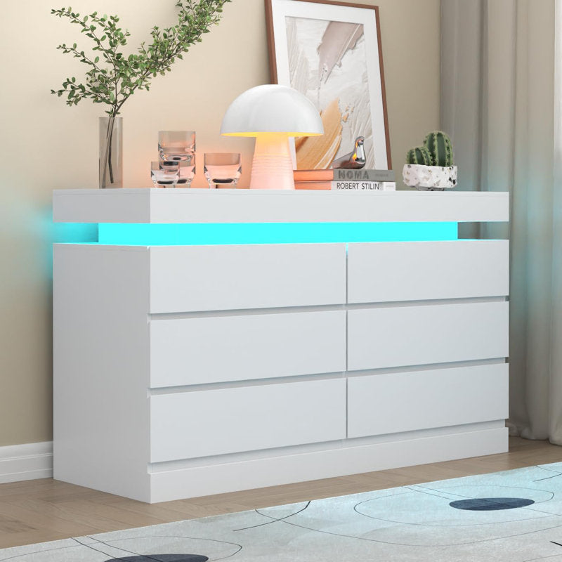Contemporary  Double Dresser with LED Accent Lighting and Spacious Storage Drawers