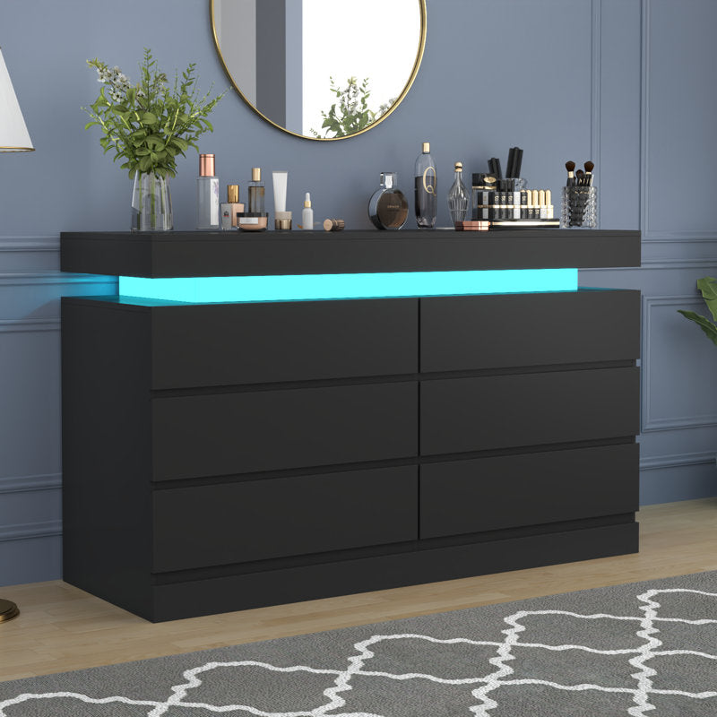 Contemporary  Double Dresser with LED Accent Lighting and Spacious Storage Drawers