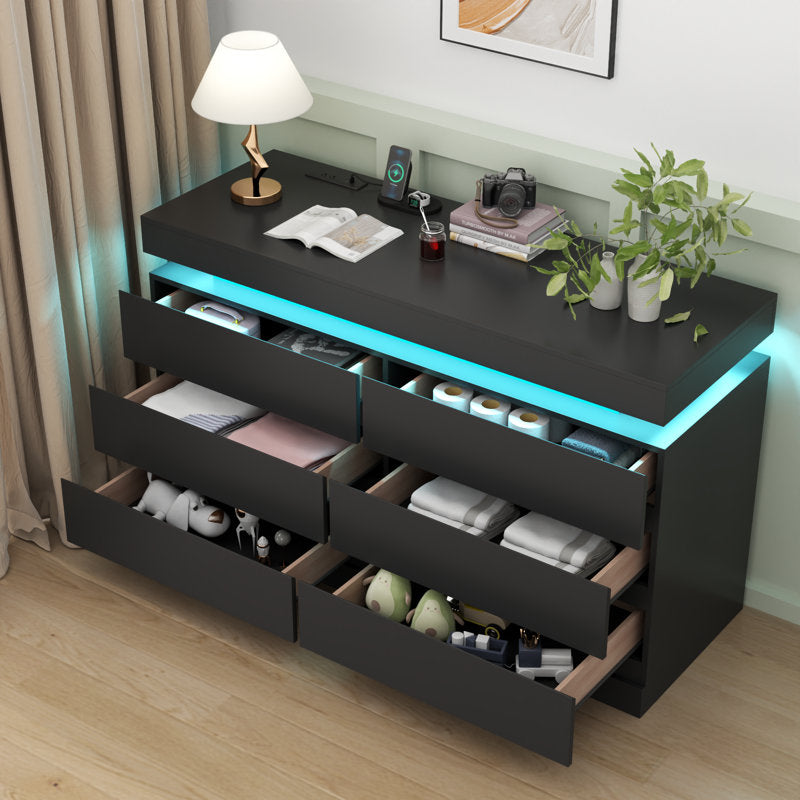 Contemporary  Double Dresser with LED Accent Lighting and Spacious Storage Drawers