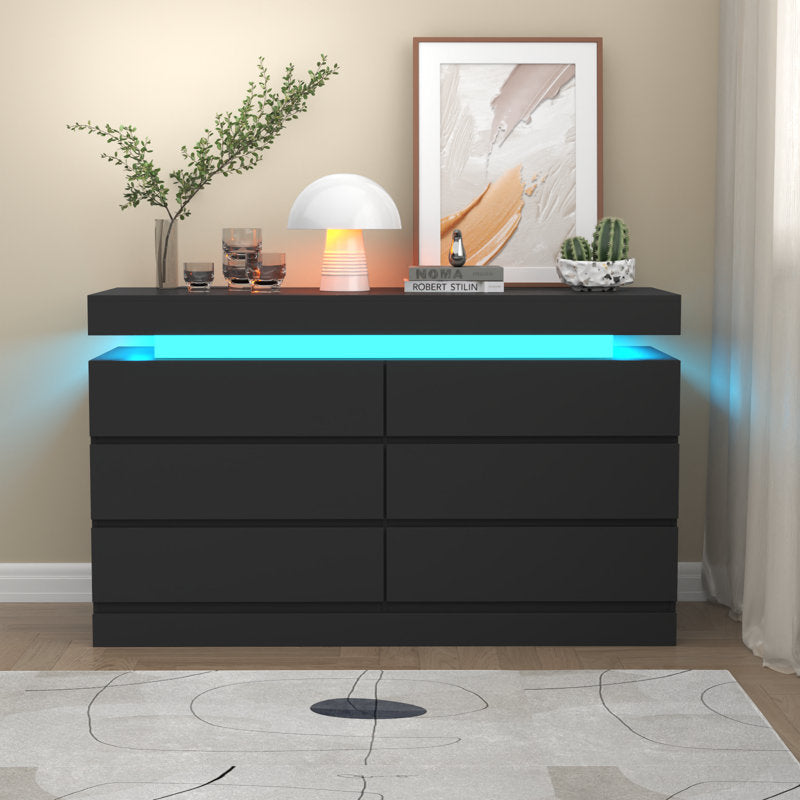 Contemporary  Double Dresser with LED Accent Lighting and Spacious Storage Drawers