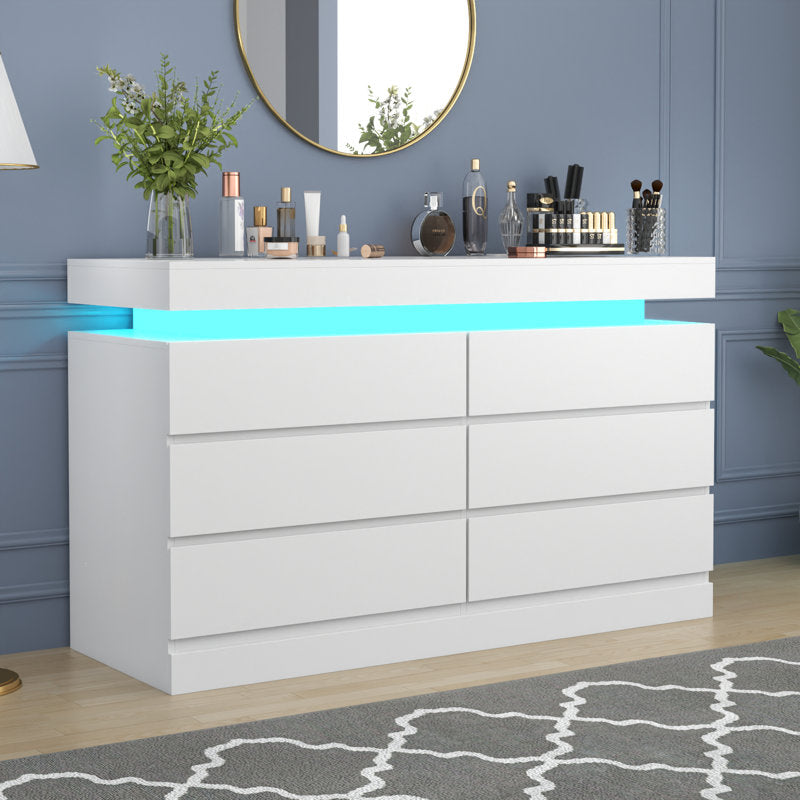 Contemporary  Double Dresser with LED Accent Lighting and Spacious Storage Drawers