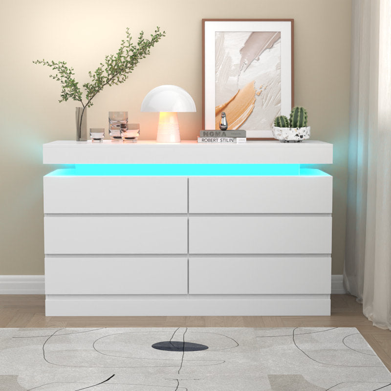 Contemporary  Double Dresser with LED Accent Lighting and Spacious Storage Drawers