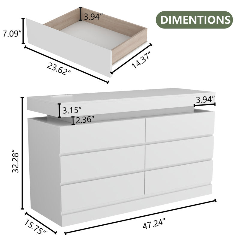 Contemporary  Double Dresser with LED Accent Lighting and Spacious Storage Drawers