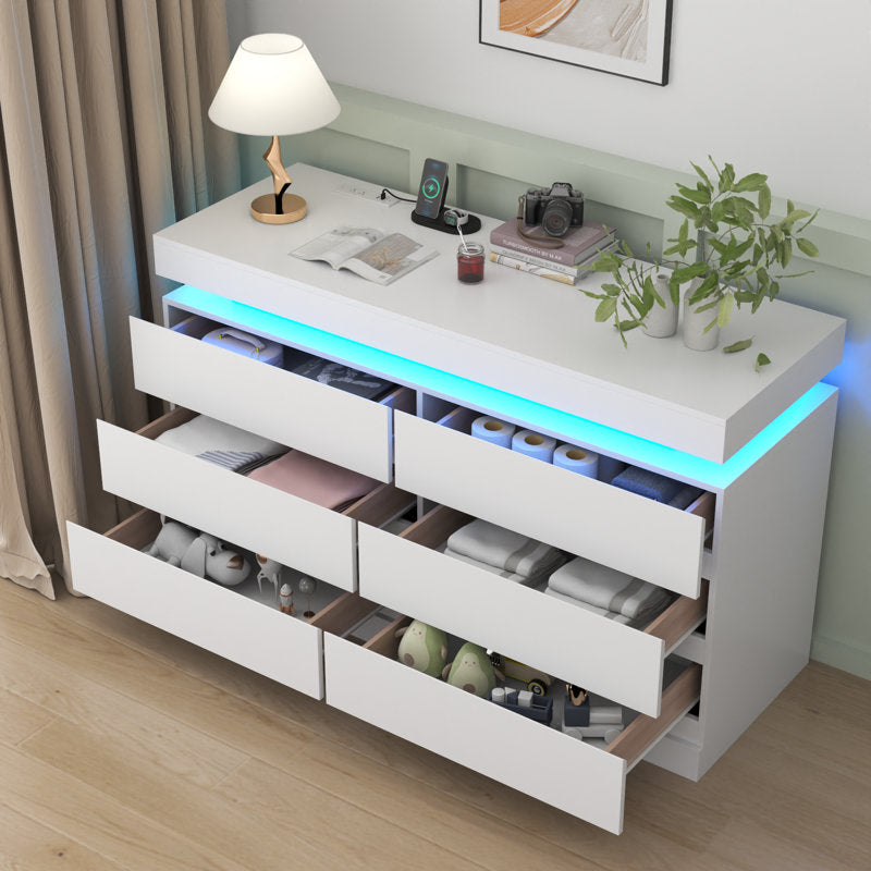 Contemporary  Double Dresser with LED Accent Lighting and Spacious Storage Drawers