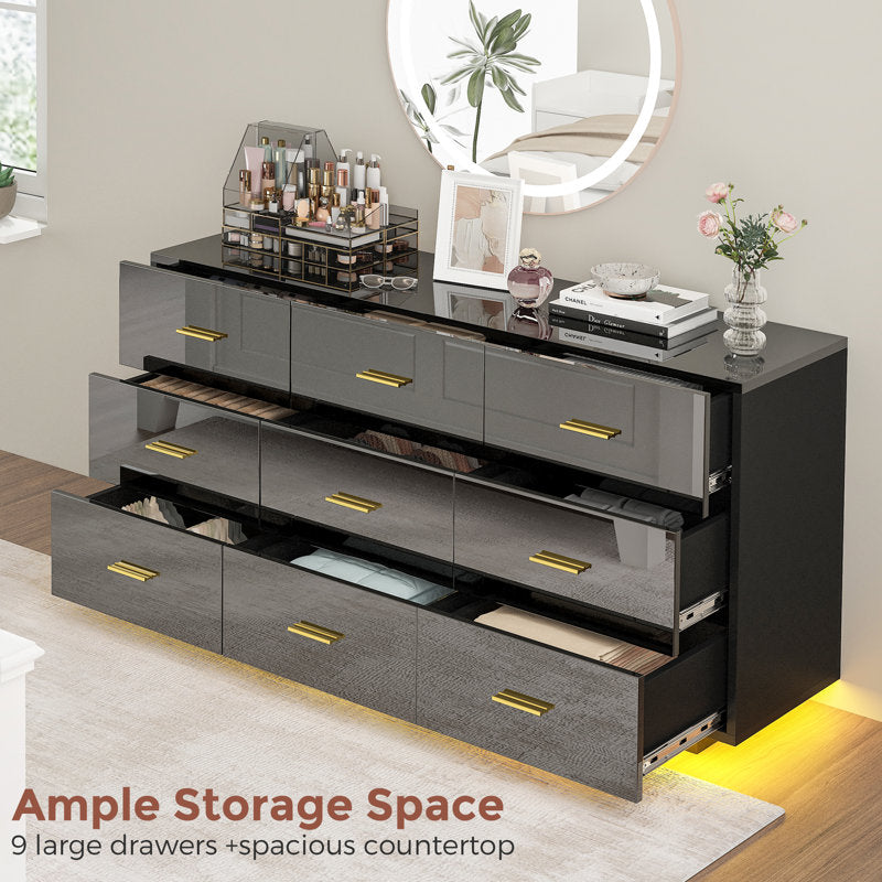 Luxury High Gloss Dresser with LED Underlight and Spacious Storage Drawers