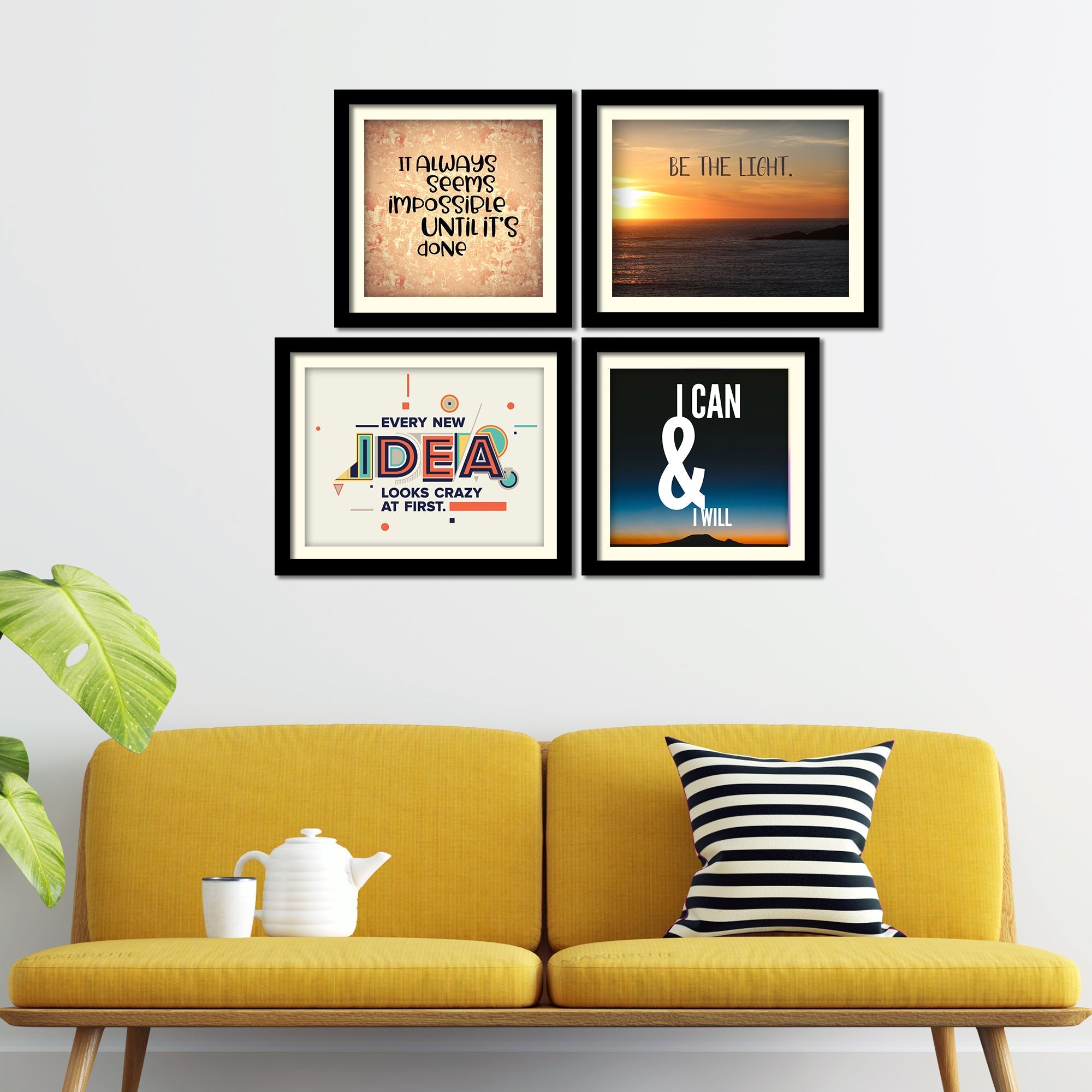 Be The Light Motivational Quotes Wall Hanging Frame Set of Four