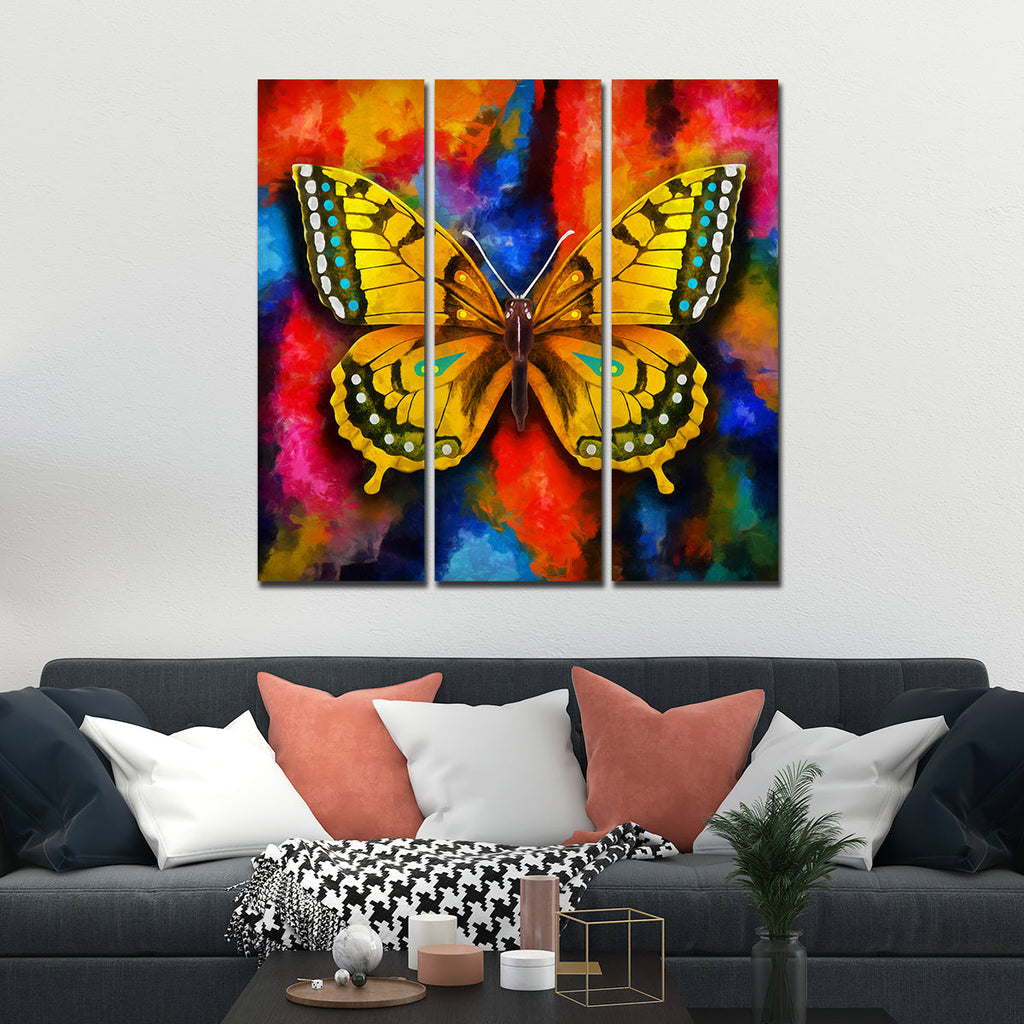 Beautiful Butterfly Canvas Wall Painting of 3 Pieces