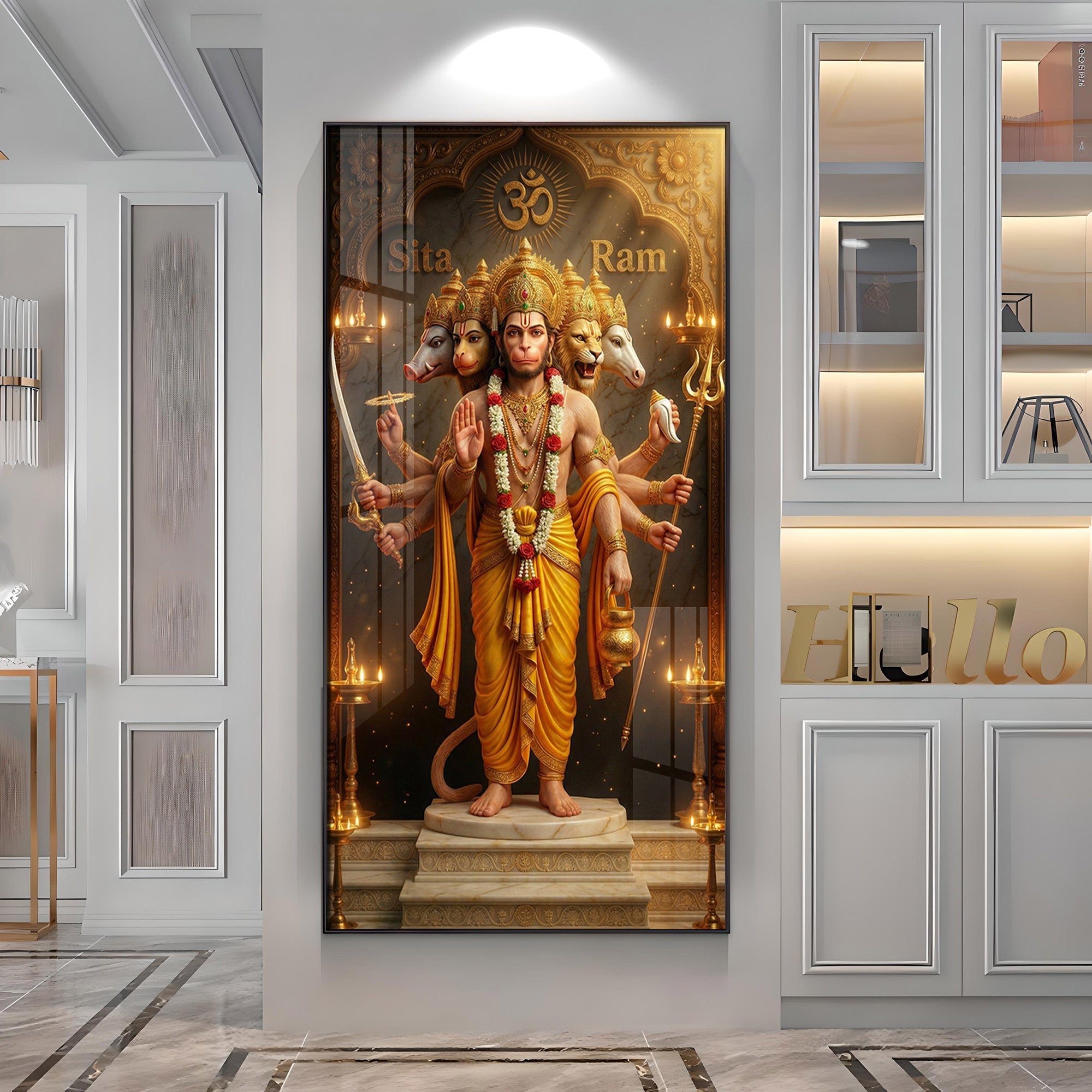 Divine Embrace of Hanuman Premium Acrylic Vertical Wall Art