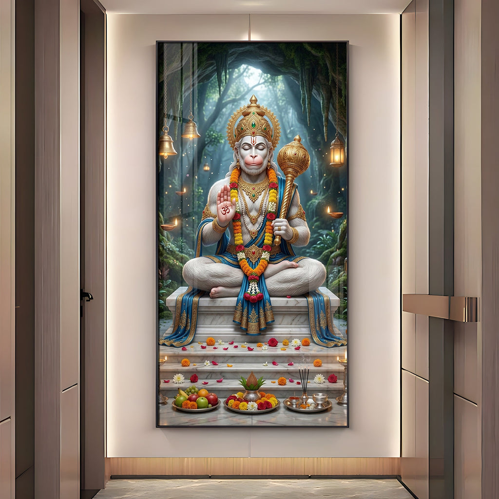 Divine Harmony Of Lord Hanuman Premium Acrylic Vertical Wall Art